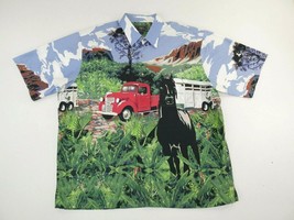 Roper Ranch Farm Scene Short Sleeve Button Front Western Aloha Shirt Men... - $76.49