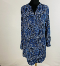 Philosophy Blue Black Bohemian Paisley Split Neck Popover Dress Women&#39;s Petite L - £22.59 GBP