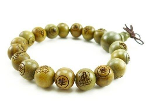 Fragrant 19 12mm Green Sandalwood Carved Buddha Prayer Beads Wrist Mala ... - $7.15