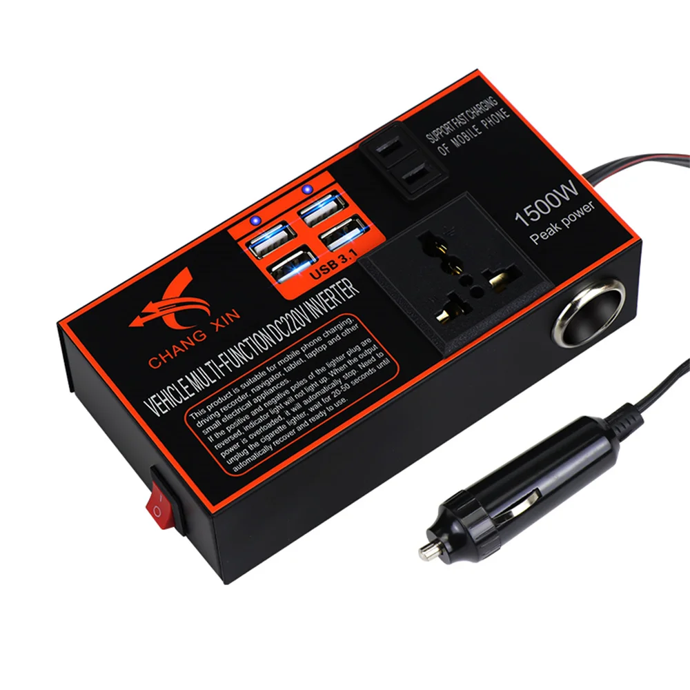 Car inverter 1500W Peak Power Multifunctional Automotive Protection Multiple 12V - £19.00 GBP