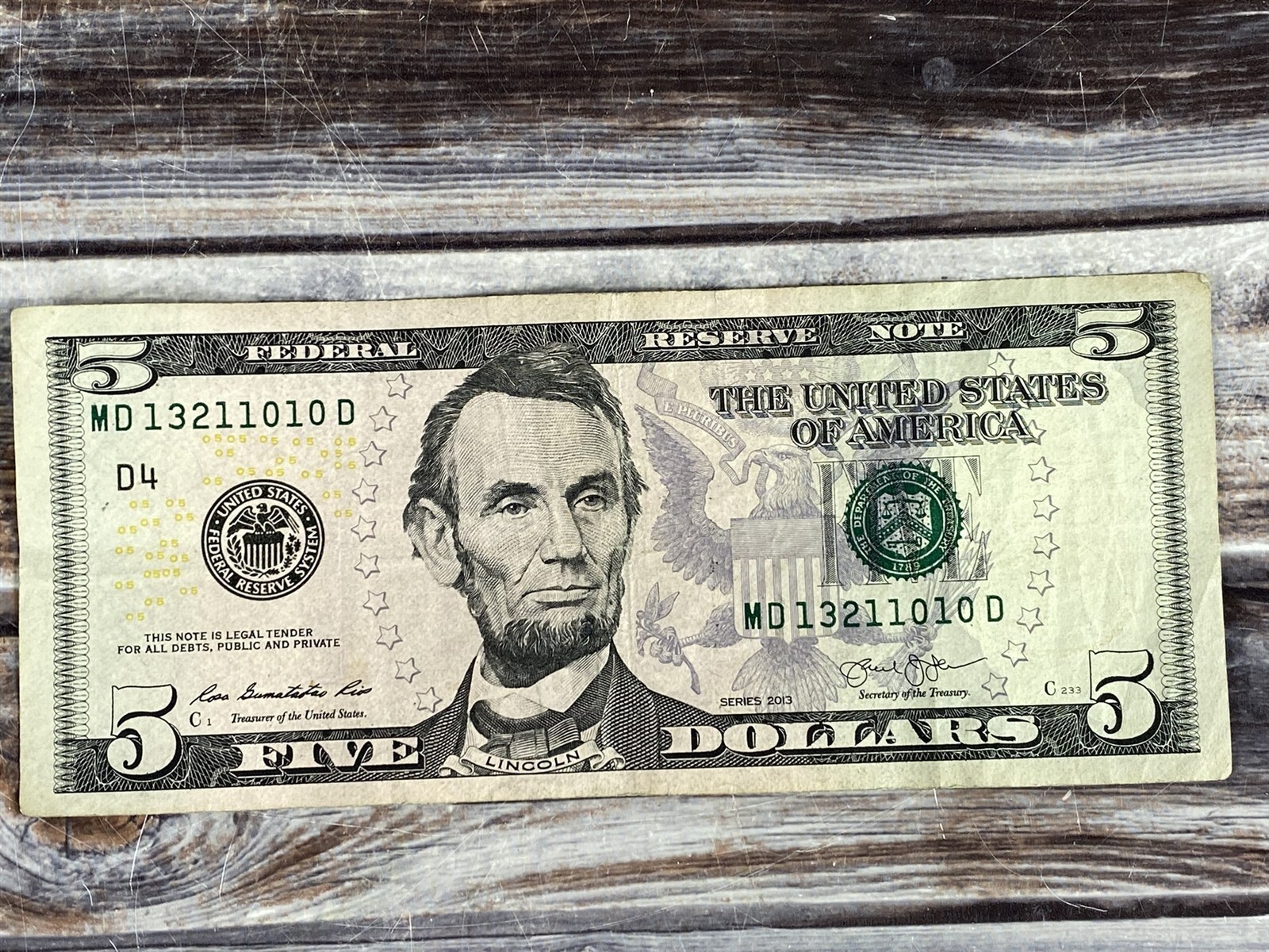 Birthday Fancy Serial Number Five Dollar Bill - MD13211010D October 10 1321 - $19.99