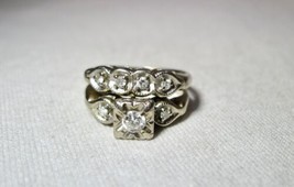 Vintage Antique 14K White Gold Ladies Diamond Wedding Engagement Ring Set K669 - £596.37 GBP