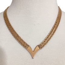 Napier Figaro Chain V Necklace Choker Flat Vintage 90s Pointed Gold Tone Chevron - £18.25 GBP