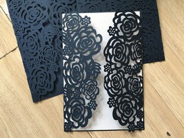 Dark Navy Blue Laser cut Wedding Invitations,Greeting Cards,Wedding Card... - $55.00