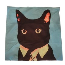 Cat Decorative Pillowcase 18 Inch Square Black Kitty Tie Collar Teal Blue - £6.91 GBP