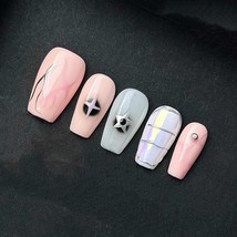 Pastel Galaxy Chrome Star Nails Artificial reusable fake glue on faux ma... - $522.08 MXN