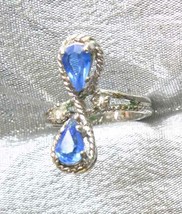 Uncas Prong-set Blue Rhinestone Silver-tone Ring 1960s size 5 - $12.95