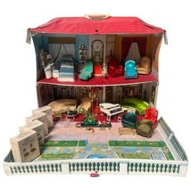 Vintage MCM Ideal Petite Princess Dollhouse Vinyl Fold-out Case With Furniture - £130.20 GBP