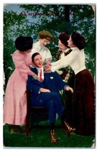 An Orchard Full Of Peaches Man with Female Suitors Postcard - $43.90