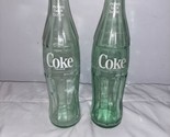 Coca Cola, Coke Bottle, White Lettering 10-oz Lot Of 2 Green Glass Empty - £8.01 GBP