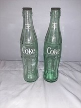 Coca Cola, Coke Bottle, White Lettering 10-oz Lot Of 2 Green Glass Empty - £7.84 GBP