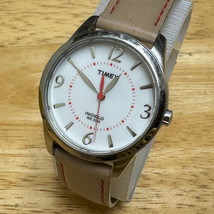 Timex Quartz Watch Unisex 30m Silver White Leather Band Analog New Battery - $21.84