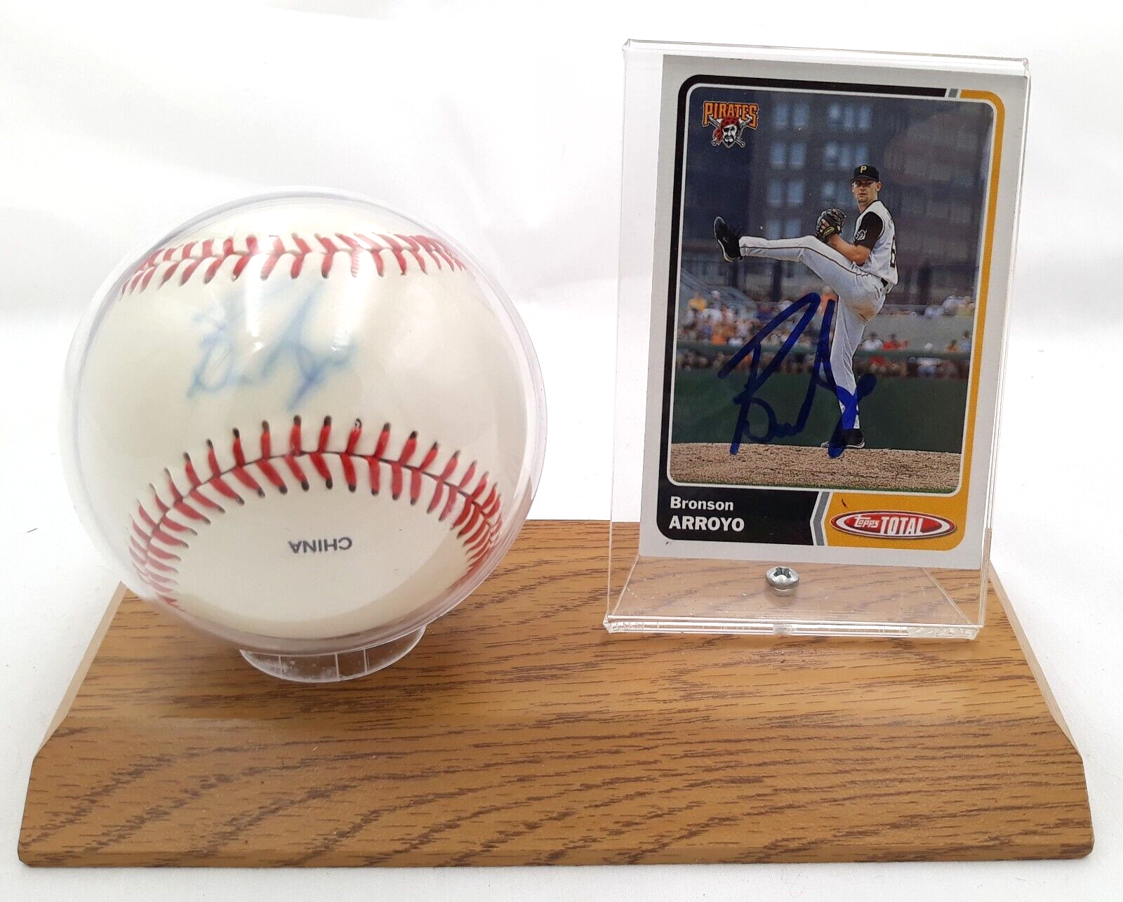 Bronson Arroyo Signed Baseball &amp; 2003 Topps Total Card  Pittsburgh Pirates - $19.99