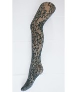Black Grey Mix Woven Floral FISHNET Tights Net Hosiery PANTYHOSE pantyhose - $252.22 MXN