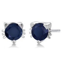 1.20 Ct Simulated Blue Sapphire Kitty Cat Stud Earrings 925 Sterling Silver - £121.81 GBP