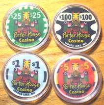 (1) Porter House Casino Chip Sample Set - Moses Lake, Washington- 2004 - 4 Chips - £23.63 GBP