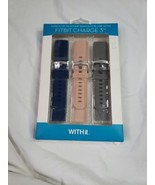NIB FitBit Charge 3 Silicone Watch Band WITHit Blue Gray Pink
