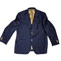 Judson Wade Collection Linen 2 Button Blazer Navy White Pinstripe Mens 52R - $146.52