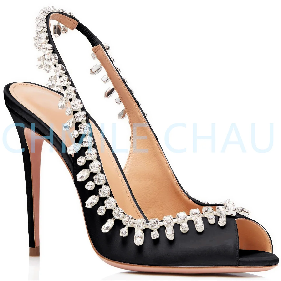 CHMILE CHAU Crystal Rhinestone Bridal Women  Sandal Stiletto Thin High Heel Pump - $201.65