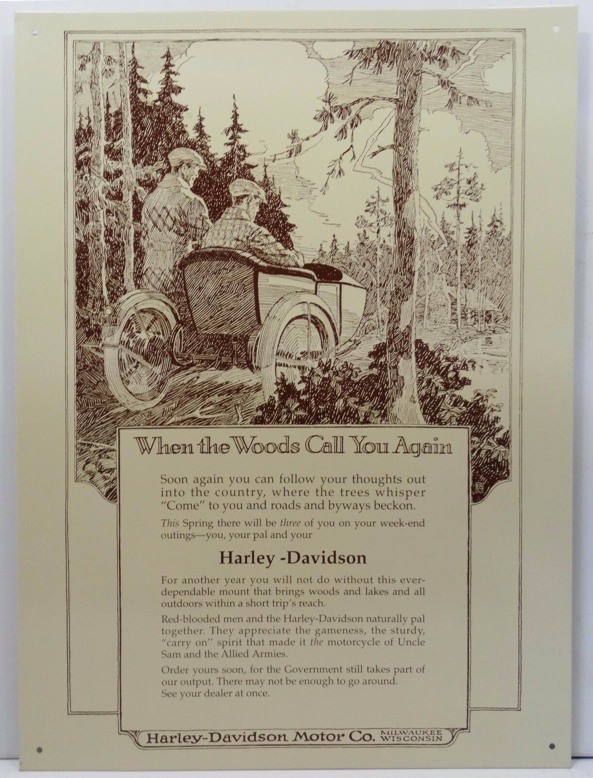 Harley Davidson When the Woods Call Motorcycle Metal Sign - $19.95