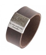 Leather Bracelet With Stainless Steel Clasp and Fingerprint Engraving- Personali - £61.98 GBP