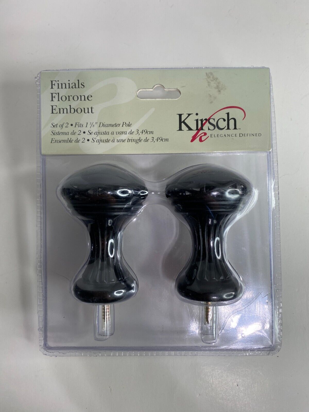 Kirsch Finials 2pc Set Modern Contemporary Decor, Black Metal for Curtain Rod - $14.25