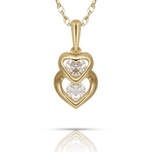 0.22ct Brilliant Round Created Diamond Double Heart Pendant 14k Y Gold Charm  - £45.27 GBP