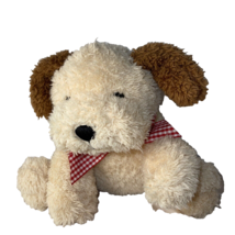 Plush Animal Stuffed Toy Puppy Dog Tan Brown Red &amp; White Checkered Bow K... - $11.51 CAD