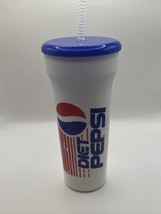 Diet Pepsi Cola Soda Advertising Vtg Plastic Tumbler With Cap And Straw - £14.33 GBP