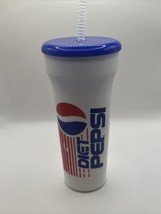 Diet Pepsi Cola Soda Advertising Vtg Plastic Tumbler With Cap And Straw - £14.16 GBP