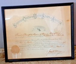 Frank L Campbell Antique 1900 Supreme Court ofthe United States Certific... - $97.99