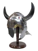 NauticalMart Armor Helmet 18 Gauge Steel Viking Helmet with Buffalo Horn Warrior - £117.16 GBP