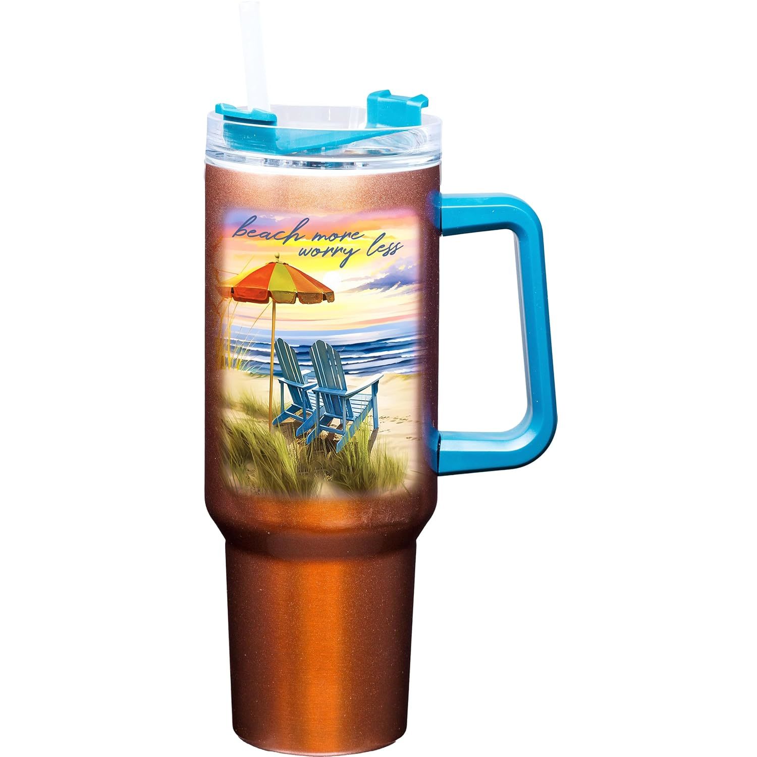 Spoontiques Large Beach Stainless Steel Travel Mug with Handle - 40 oz Capacity