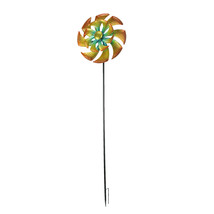 Orange and Yellow Metal Wind Spinner Garden Stake Outdoor Yard Art 45 Inches - £18.81 GBP