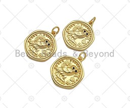 CZ Micro Pave Embossed Night Owl On Round Coin Shape Pendant, 18K Gold - $2.90