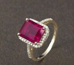 2.50 Ct Emerald Simulated Red Ruby 14k Yellow Gold Plated Engagement Halo Ring - £81.15 GBP