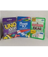 Set of 3 Card Games Uno Flip, Phase 10 &amp; Monopoly Deal All New (Y) - £25.53 GBP
