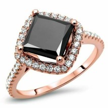 2Ct Taglio Princess Finto Nero Diamante Accenti Halo Ring 14K Rosa Placcato Oro - £46.05 GBP