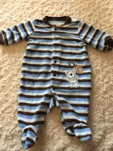 Primary image for Carters Boys Blue Brown Striped Teddy Bear Terry Long Sleeve Pajamas Newborn