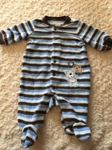 Carters Boys Blue Brown Striped Teddy Bear Terry Long Sleeve Pajamas Newborn - $4.90