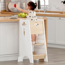 COSYLAND Toddler Kitchen Helper Standing Tower 3-Level Adjustable Height... - $111.07 CAD