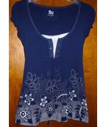 SO Navy &amp; White Top With Flowers &amp; Dots Size S - €6,07 EUR