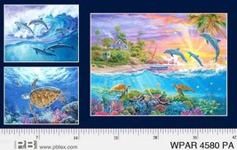 24.5&quot; X 44&quot; Panel Dolphins Sea Turtles Weekend in Paradise Fabric Panel D475.80 - £7.49 GBP