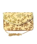 Clutch with Chain Golden Embroidered for Women&#39;s ( Gold) - £25.79 GBP
