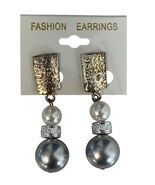 Vintage Clip-On Earrings Faux Pearl Silver Tone Drop Dangle Mid Century Style - $12.60