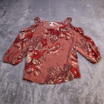 Lauren Conrad Shirt Women Medium Pink Lightweight Casual Floral Cold Shoulder - £20.75 GBP