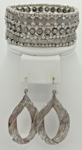Premier Designs Silver Tone Rhinestone Bracelet &amp; Earrings Set PB74 - £20.03 GBP