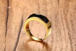 Natural Stone Black Onyx 24K Yellow Gold Plated Gothic S.7-11 Women Men&#39;... - $22.99