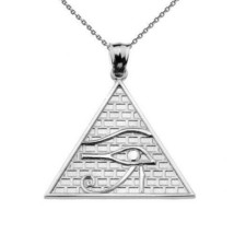 10k Solid White Gold Egyptian Pyramid Eye of Horus Pendant Necklace (13 Steps) - £180.24 GBP+