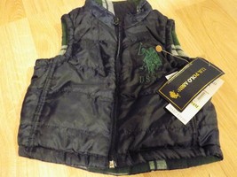 Size 3-6 Months US POLO Assn Reversible Flannel Vest Navy Blue Green Pla... - £14.08 GBP